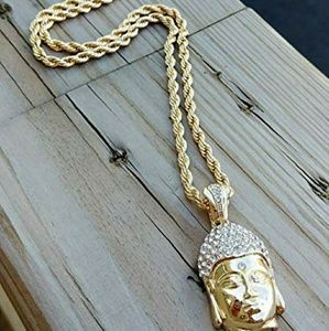 Buddha Pendant Necklace with 24 in Rope Chain-Gold